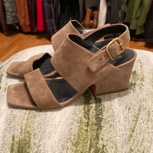 Céline Tan Suede Mid-Heel Sandals